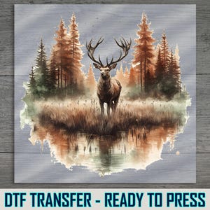 Forest Deer DTF Transfer, Majestic Buck Design, Ready to Press, DIY Shirt for Nature Lovers, Rustic Hunting Art, Easy to Apply