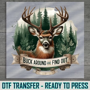 Deer Forest DTF Transfer, Rustic Wildlife Design, Ready to Press Iron-On, Perfect for DIY Apparel, Outdoor Nature Art, Easy to Apply