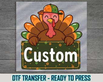 Personalized Turkey DTF Transfer: Thanksgiving Shirt Decal for Boys