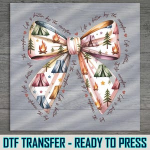 Camping Life Bow DTF Transfer: Tents, Trees, Campfire