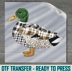 Patchwork Duck DTF Transfer: Country Fabric Inspired Mallard Apparel Graphic