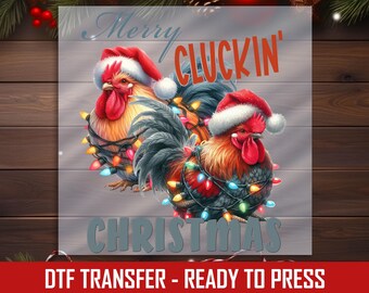 Merry Cluckin' Christmas Rooster DTF Transfer, Ready to Press