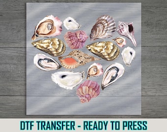 Beach Shell Heart DTF Transfer: Ready to Press Iron On