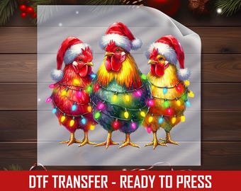 Christmas Rooster Trio DTF Transfer, Holiday Farm Chicken Apparel Ready To Press Shirt