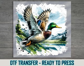 Flying Mallard Duck DTF Transfer: Hunting Apparel Design