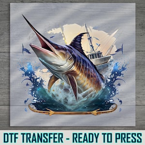Marlin Fishing DTF Transfer, Stunning Blue Marlin for Fishing Lovers, Perfect for Outdoors Apparel, Ready to Press and Easy Application