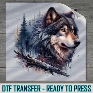 Woodland Wolf DTF Transfer, Forest Art, Mystic Predator (Custom Sizes)
