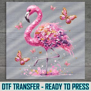 Sparkly Flamingo DTF Transfer: Sequin Pink Bird Shirt Decal
