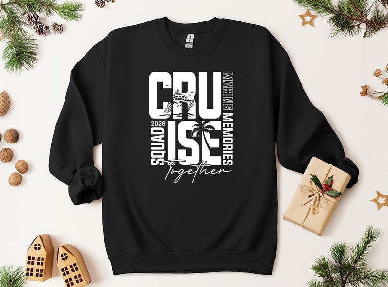 Cruise Squad 2026 DTF Transfer: Sunset Ship Design, DIY Vacation Shirt White