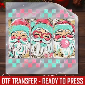 Retro Santa DTF Transfer: Pink Teal Holiday Trio Shirt Decal Ready to Press