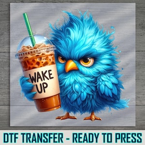 Grumpy Blue Bird DTF Transfer: Coffee Lover Shirt Design