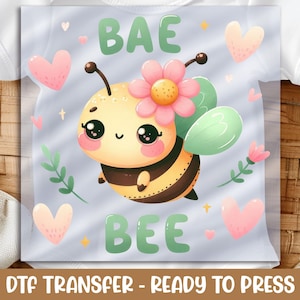 Bae Bee DTF Transfer, Cute Bee with Flowers Design for Baby Clothes, Perfect for DIY Baby Apparel, Ready to Press for Adorable Looks