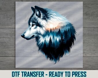 Wolf and Forest Sunset DTF Transfer: DIY Shirt Art