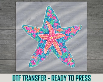 Floral Starfish DTF Transfer: Beachy Summer Shirt Design