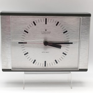 Vintage Junghans Auto-Mat Clock, Wall-Hanging Silver Clock, Rectangular Desk Timepiece, 1960s German Electronic Clock