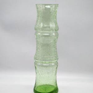 Vintage grüne Crackle-Glas-Bambusvase, mundgeblasene Mid-Century-moderne Kunst-Glas-Mittelstück, große grüne ""Eisglas""-Vase."