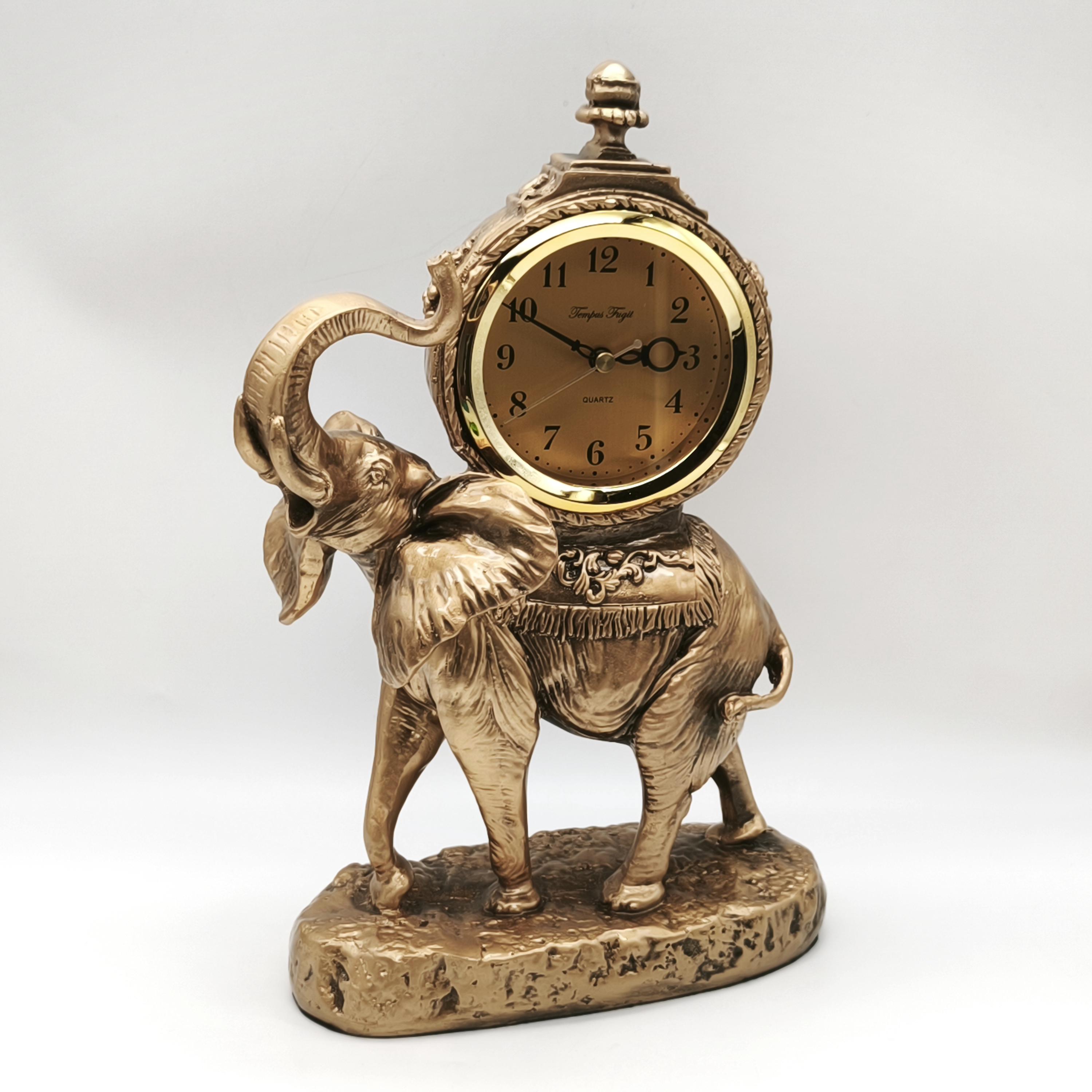 Reloj de elefante vintage Tempus Fugit, gran estatua de elefante