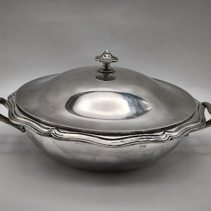 Antique Boulenger Tureen, Silver Plated Covered Serving Dish With Handles, French Stew Pot, Rare Silver Légumier, French Serving Bowl