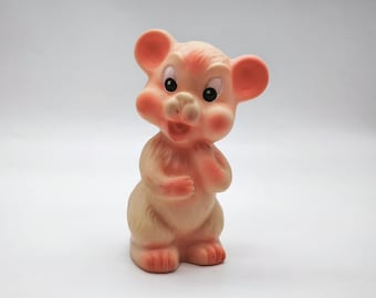 Vintage BREV Rubber Toy, Mid-Century Squeaky Teddy, Cute Vinyl Animal Made In Italy, Squeezable Rubber Bear, Collectable Toy