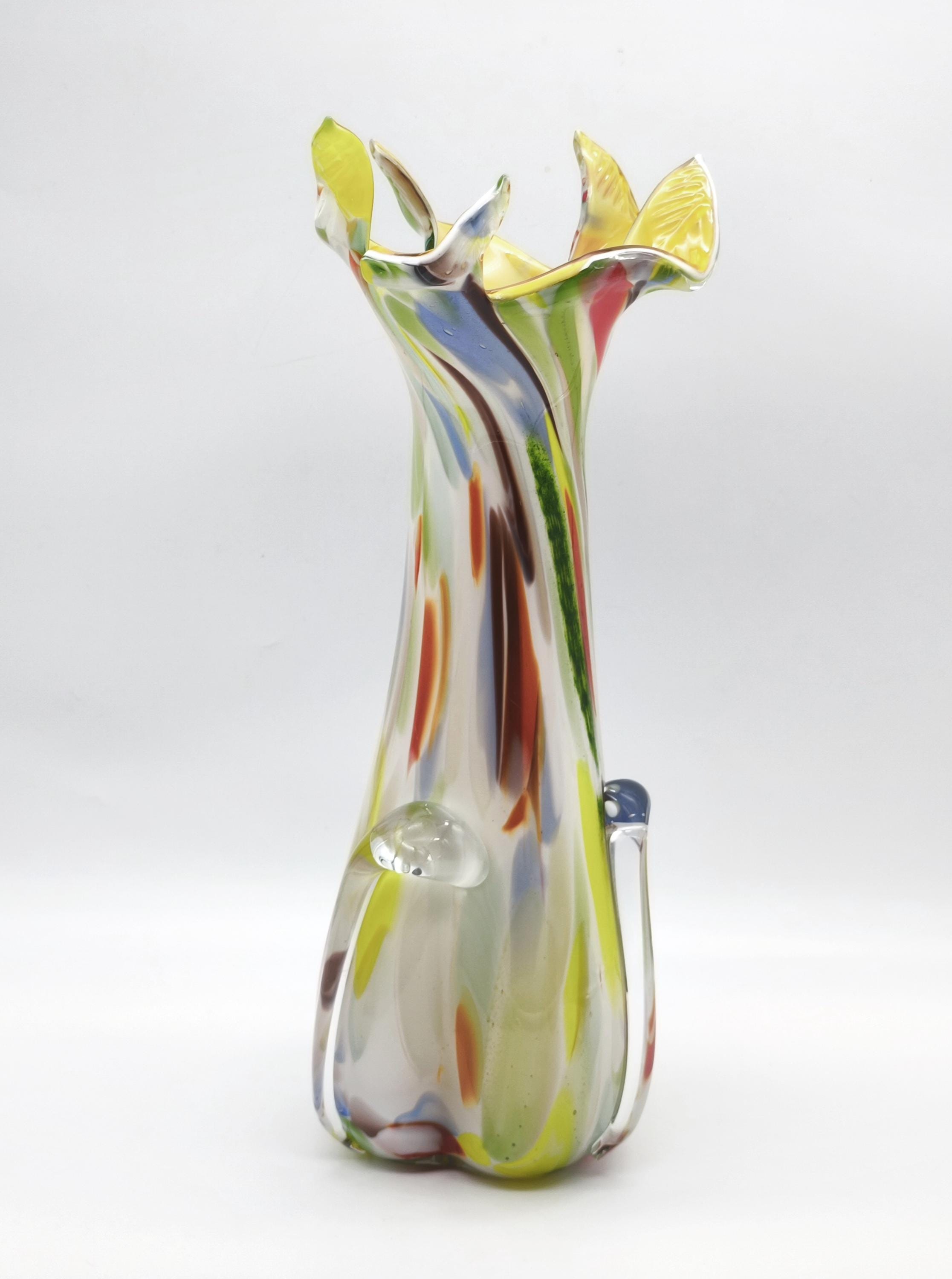 ヴィンテージ ムラーノ スタイル アートガラス花瓶、大きな手吹き