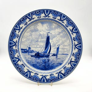 Vintage Royal Delft Wall Hanging Plate, Hand Painted Porcelain Charger, Large Wall Decoration, White And Blue Delft Dish