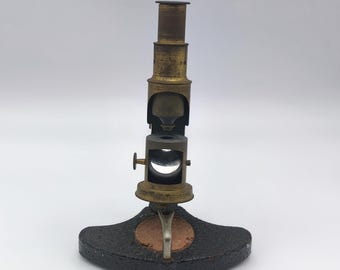 Antique Brass Drum Microscope, Scientific Field Instrument, Old Lab Microscope, 19th Century Microscope, Monocular Portable Scientific Lens