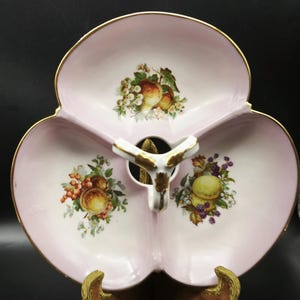 Vintage Limoges Porcelain Dish, Three Compartments Serving Plate With Handle, Aux Lions De Faience Round Snack Tray, Antique Serving Dish