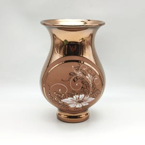 Vintage Mallorca Keramik Vase, Spanische Kupfer Luster Glasur, Handgefertigte Blumenvase, Mediterran Tondekor, Braune Mittelstück
