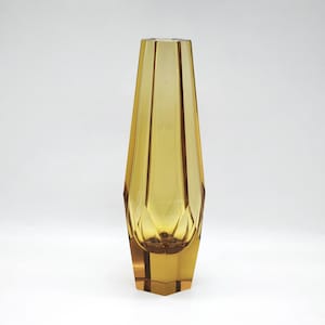 Vintage Amber Moser Vase, Josef Hoffmann Art Deco Flower Vase,  Hexagonal Bohemian Crystal, 1930s Czech Vase