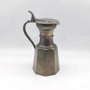 Vintage Rein Quist Tin Pitcher, Echt Zinn Jug, Lidded Pewter Pitcher, Hexagon Metal Pitcher With Hinged Lid From Germany
