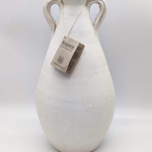 Vintage Gilde Handwerk Amforavas, tysk "Keramik Exclusiv" keramik, stor rustik vit keramikvas