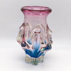 Vintage Sanyu Narumi Fantasy Series Vase, Somerso Flower Vase, Handblown Pink Blue Centrepiece, Midcentury Japanese Art Glass Vase