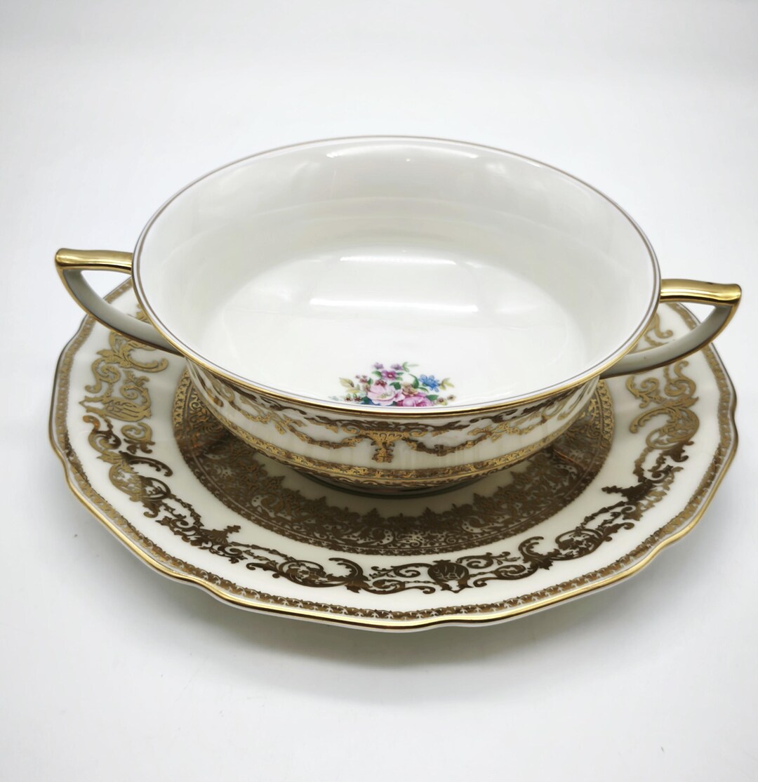 Vintage Bohemia Royal Ivory Porcelain Cup and Saucer, Double Handled ...