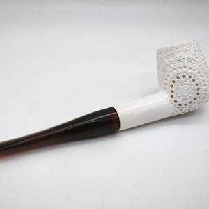 Vintage Turkish Block Meerschaum Pipe, Lattice Carved Tobacco Pipe, Handmade Block Pipe Unsmoked, Mid Century Artisan Pipe