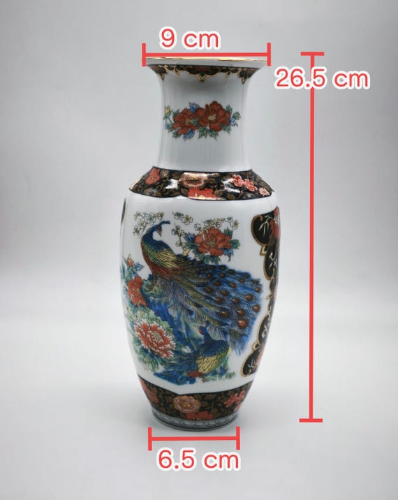 Vintage Royal Peacock Porcelain Vase, Floral Japanese Centrepiece