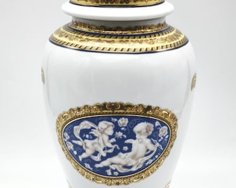Vintage Belle Epque Porcelain Vase, Fine Porcellana Lided Vase,  Antique Centrepiece, Art Deco Cherub Flower Vase, Collectable Italian Decor