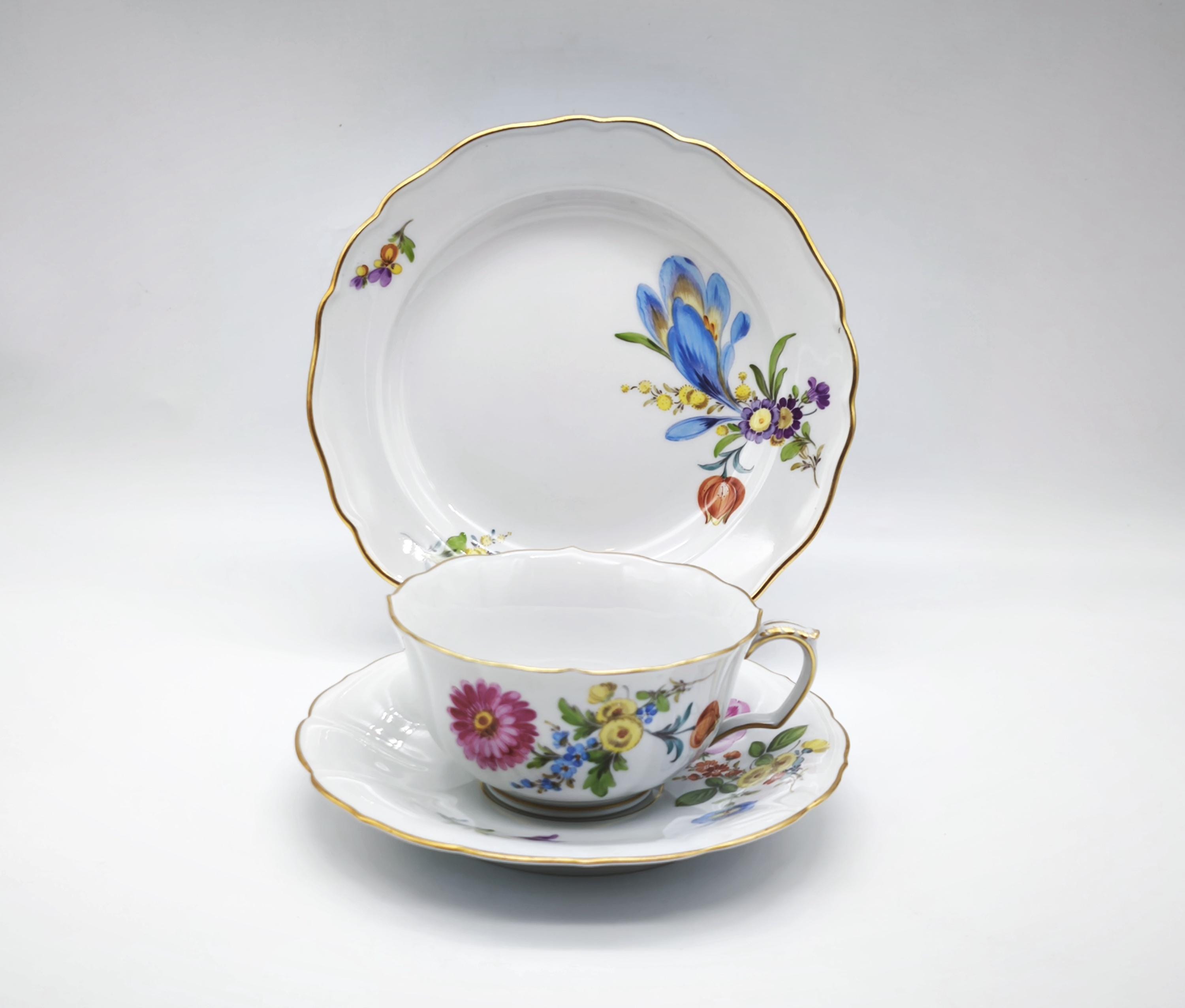 Antique Meissen Porcelain Trio - Cup, Saucer and Plate Set, Hand