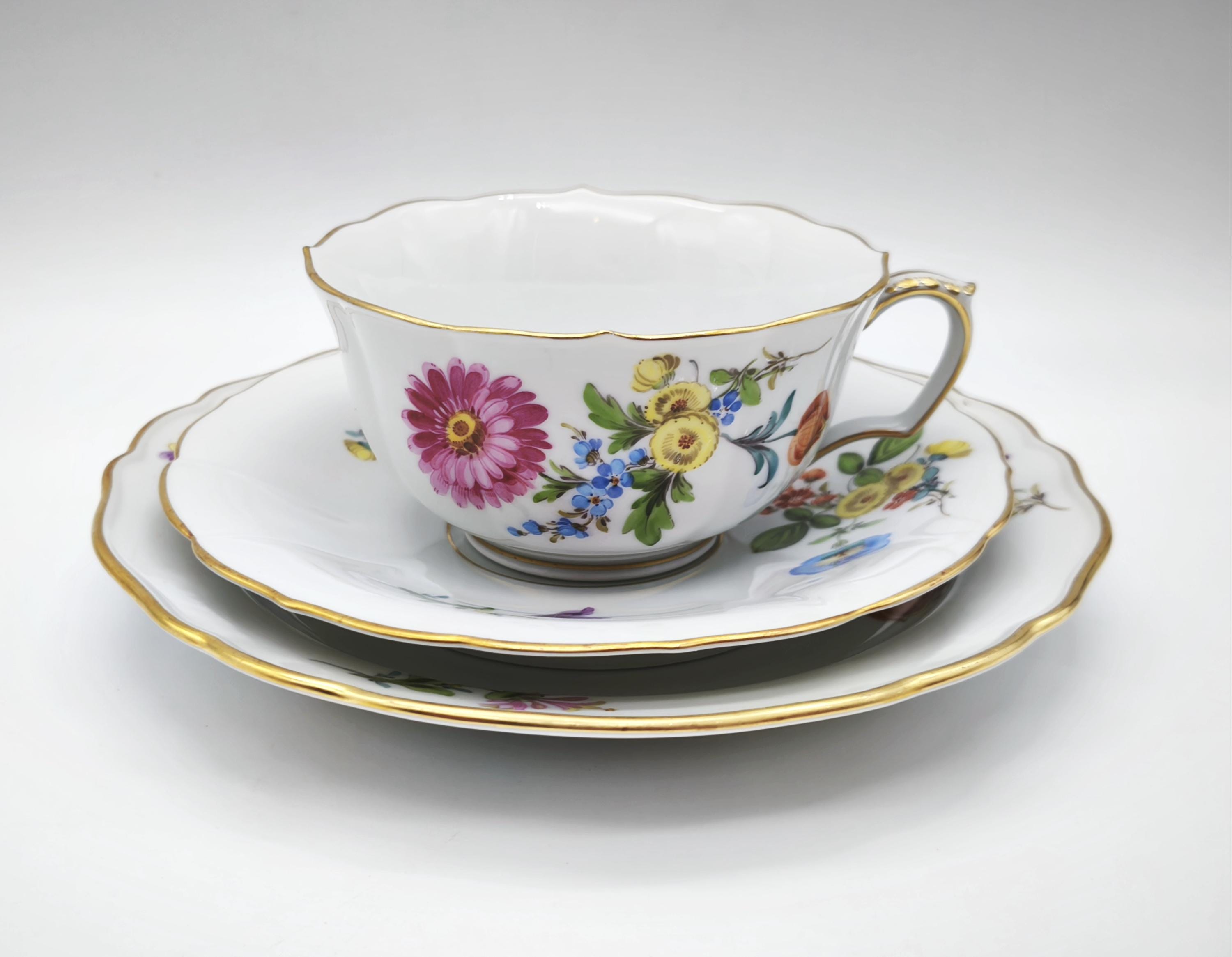 食器 Meissen, antique Antique Meissen Porcelain Trio - Cup, Saucer and Plate Set, Hand