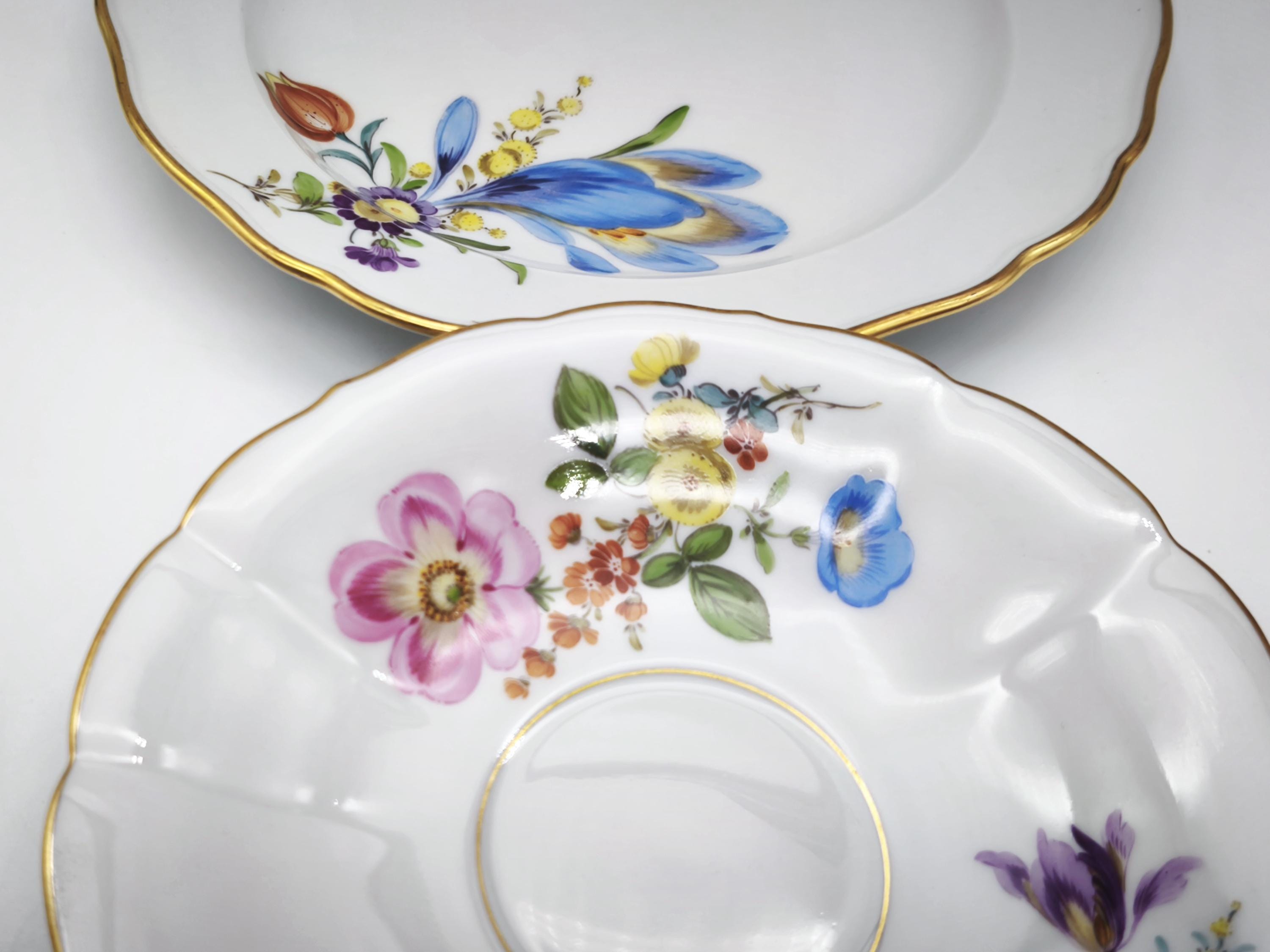 Antique Meissen Porcelain Trio - Cup, Saucer and Plate Set, Hand