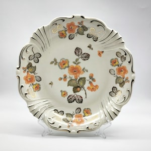 Prato de servir de porcelana floral vintage – Grande prato August Schweig, prato de porcelana alemão Art Déco