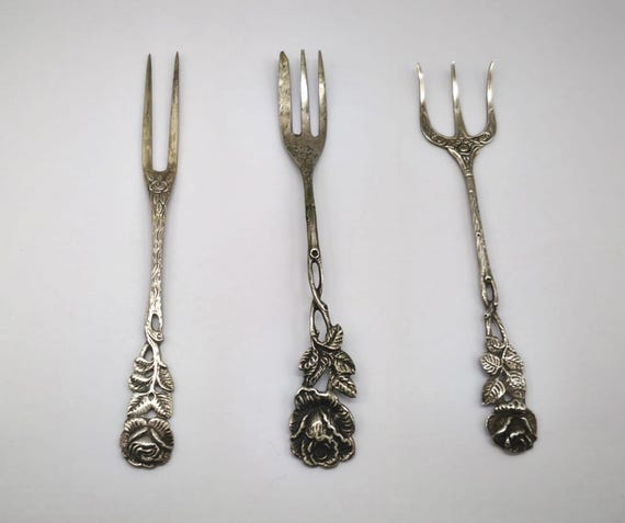 Vintage Hildesheimer Rose German Solid Silver Forks, Pickle, Cake and Pastry forks, German Silverware