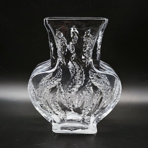 Vintage Ingrid Glass Vase By Kurt Wokan, Decorative Clear Glass Centrepiece, German Block Vase, Vintage Home Decor Flower Vase