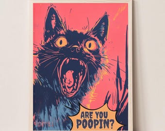 Impresión de inodoro, arte divertido de la pared del inodoro de gato, impresión de gato vintage, impresión de gato vintage para inodoros, impresión de gato para inodoros, ¿estás haciendo caca de impresión de gato?