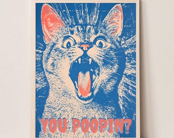 Impresión de inodoro, arte divertido de la pared del inodoro de gato, impresión de gato vintage, impresión de gato vintage para inodoros, impresión de gato para inodoros, ¿estás haciendo caca de impresión de gato?