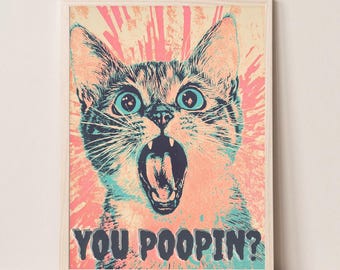 Impresión de inodoro, arte divertido de la pared del inodoro de gato, impresión de gato vintage, impresión de gato vintage para inodoros, impresión de gato para inodoros, ¿estás haciendo caca de impresión de gato?
