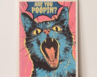 Impresión de inodoro, arte divertido de la pared del inodoro de gato, impresión de gato vintage, impresión de gato vintage para inodoros, impresión de gato para inodoros, ¿estás haciendo caca de impresión de gato?