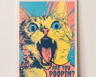 Impresión de inodoro, arte divertido de la pared del inodoro de gato, impresión de gato vintage, impresión de gato vintage para inodoros, impresión de gato para inodoros, ¿estás haciendo caca de impresión de gato?