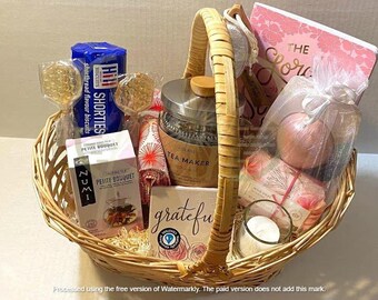 Cesta de regalo para relajarse a la hora del té: tetera de cristal, galletas y diario