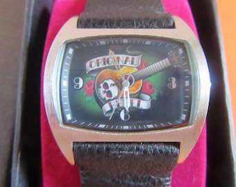 Vintage Lucky by Dingbats Watch: Silver Tone Guitar Skull Rock n Roll