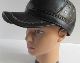 Vintage Leather Men’s leather military Hat earflap